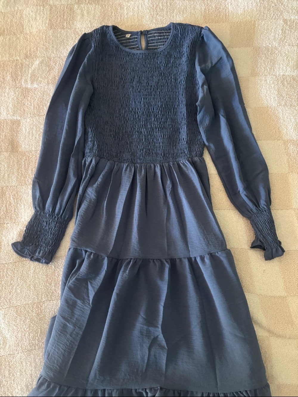 Girls' Long Sleeve Smocked Tiered Dress - Blue